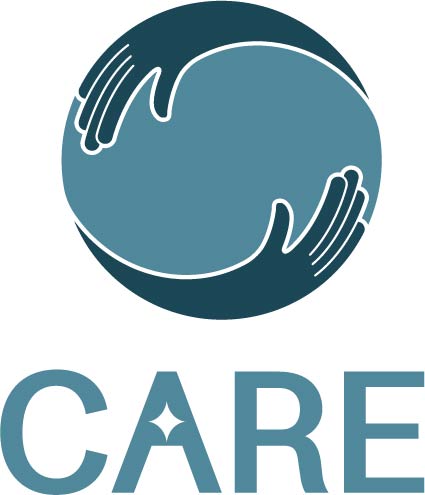 Care logo: two hands hugging a circle